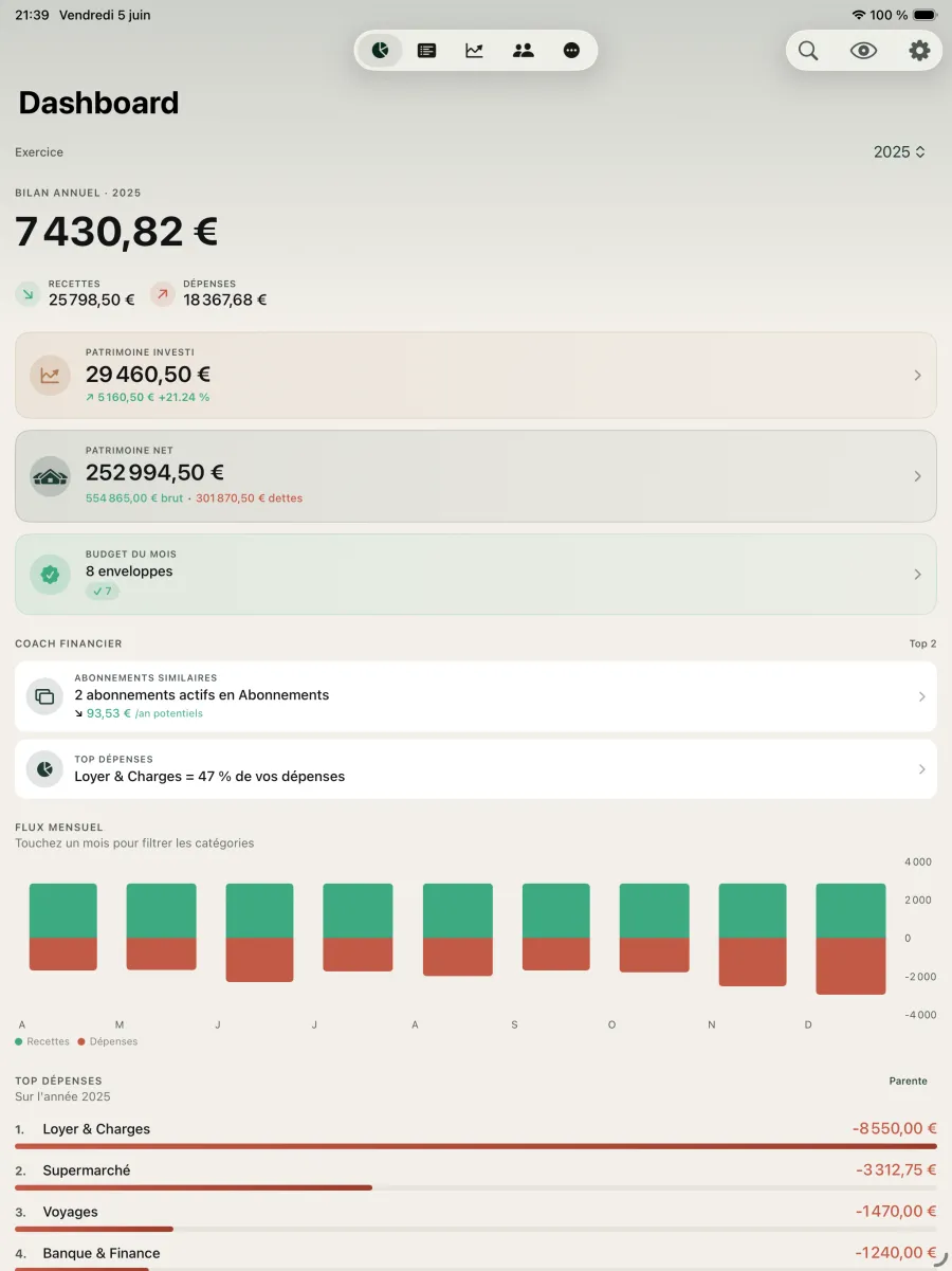Nemoris on iPad with the sidebar and dashboard