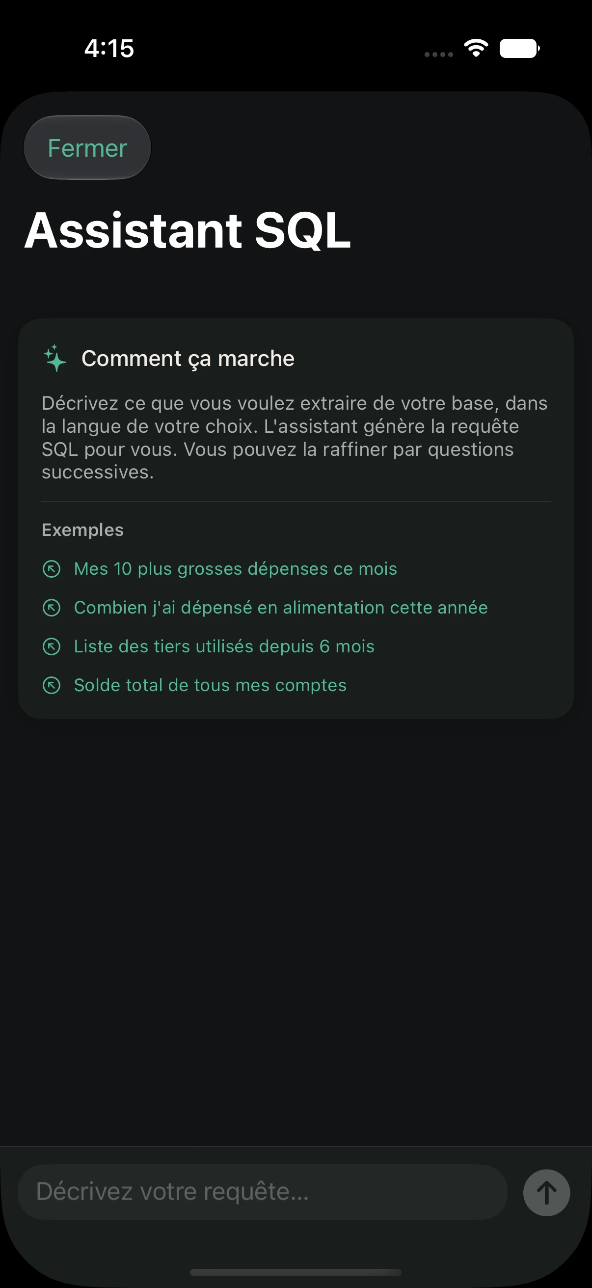 Assistant SQL : exemples de questions posées en français sur sa propre base